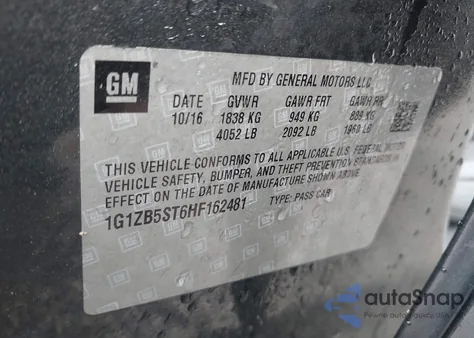 2017 Chevrolet Malibu Ls z USA, uszkodzony, nr VIN 1G1ZB5ST6HF162481